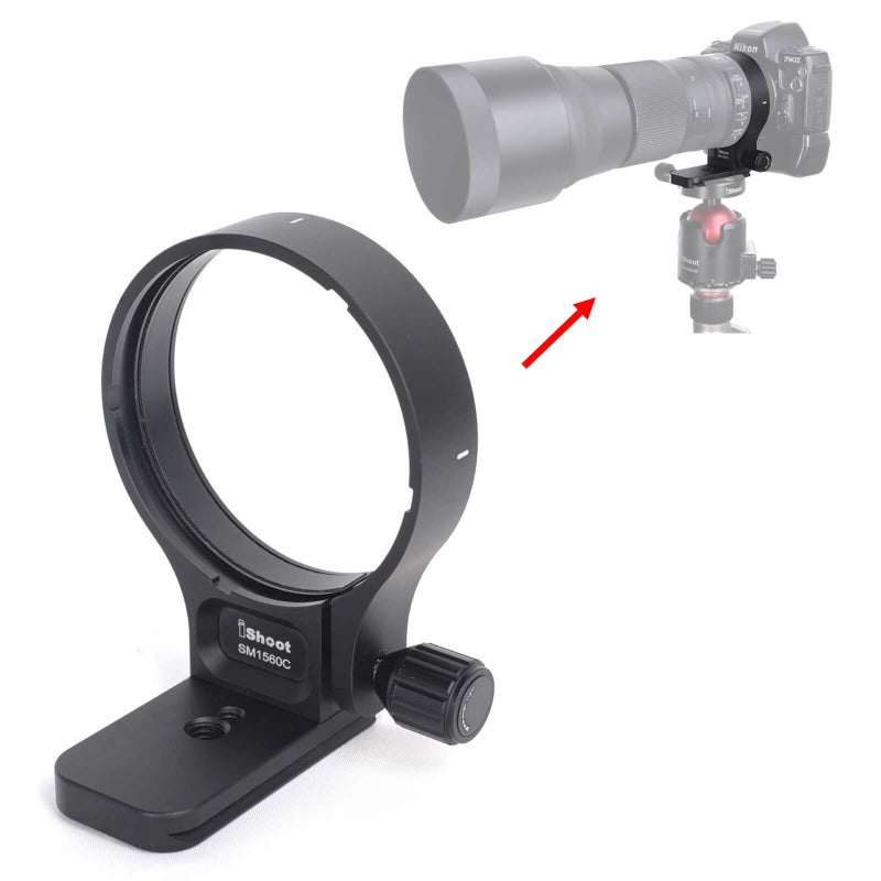 iShoot Lens Collar Support, CNC Machined Tripod Mount Ring for TS-71 Sigma 150-600mm f/5-6.3 DG OS HSM Contemporary Lens, Bottom is ARCA Fit Quick Release Plate for Tripod Ball Head of ARCA-SWISS Type - Image 1